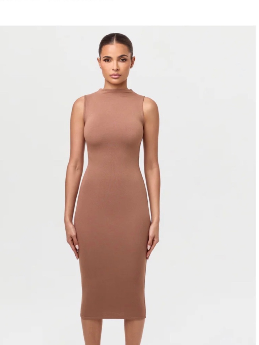 Naked Wardrobe The Midi Sleeveless Bodycon Dress Taupe Crewneck  Size small